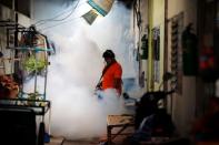 A city worker fumigates the area to control the spread of mosquitoes at a university in Bangkok, Thailand, September 13, 2016. REUTERS/Athit Perawongmetha