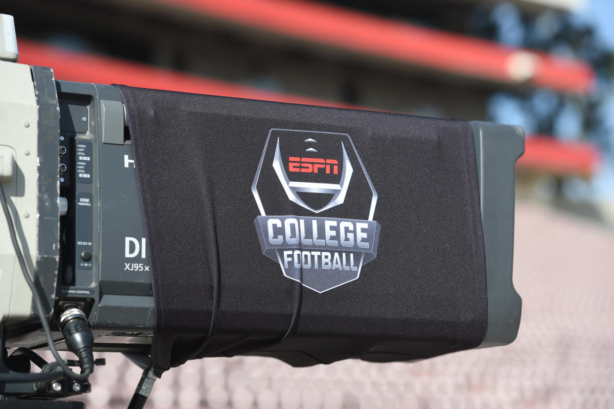 PASADENA, CA - JANUARY 01: ESPN tv camera before the College Football Playoff Semifinal at the Rose Bowl Game between the Georgia Bulldogs and Oklahoma Sooners on January 1, 2018, at the Rose Bowl in Pasadena, CA. (Photo by Chris Williams/Icon Sportswire via Getty Images)