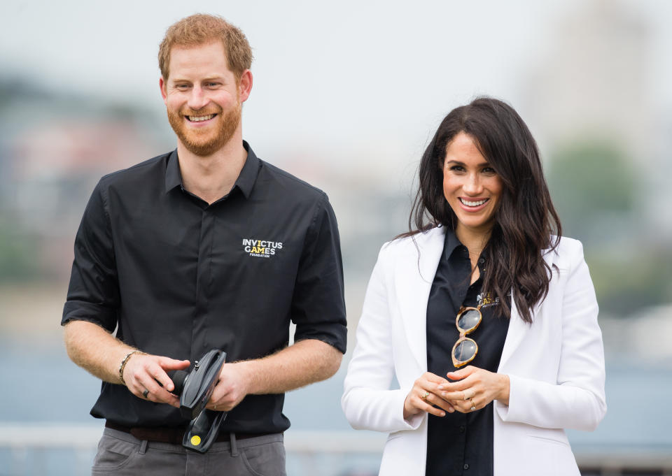 SYDNEY, AUSTRALIA - OCTOBER 20:  Prince Harry, Duke of Sussex and Meghan, Duchess of Sussex attend the Jaguar Land Rover Driving Challenge at the Invictus Games on October 20, 2018 in Sydney, Australia. The Duke and Duchess of Sussex are on their official 16-day Autumn tour visiting cities in Australia, Fiji, Tonga and New Zealand.  (Photo by Samir Hussein/Samir Hussein/WireImage)