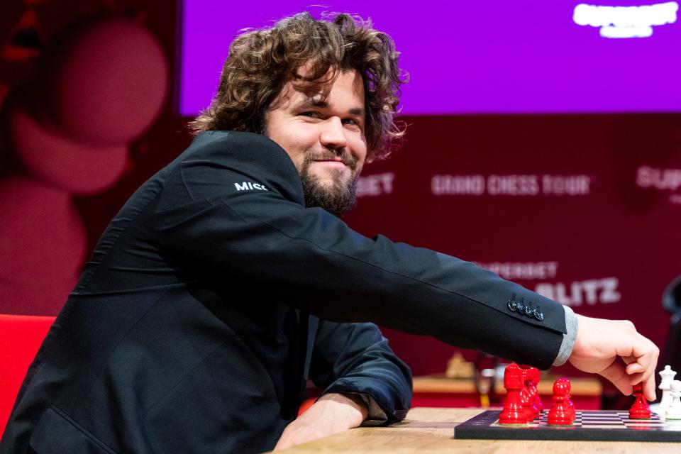 Magnus Carlsen during the presentation of players and press conference in Warsaw, Poland, on May 20, 2023.