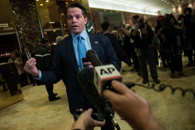 Anthony Scaramucci, founder of SkyBridge Capital, speaks to reporters at Trump Tower. (Photo: Drew Angerer/Getty Images)