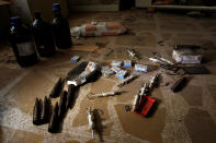 <p>Materials for making self-made bombs are seen on the floor inside a compound used as a prison by Islamic State militants in the 17 Tamuz (July 17) district, in western Mosul, Iraq, June 6, 2017. (Alkis Konstantinidis/Reuters) </p>