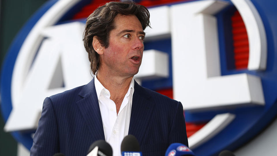 Seen here, AFL CEO Gillon McLachlan talking to the media.