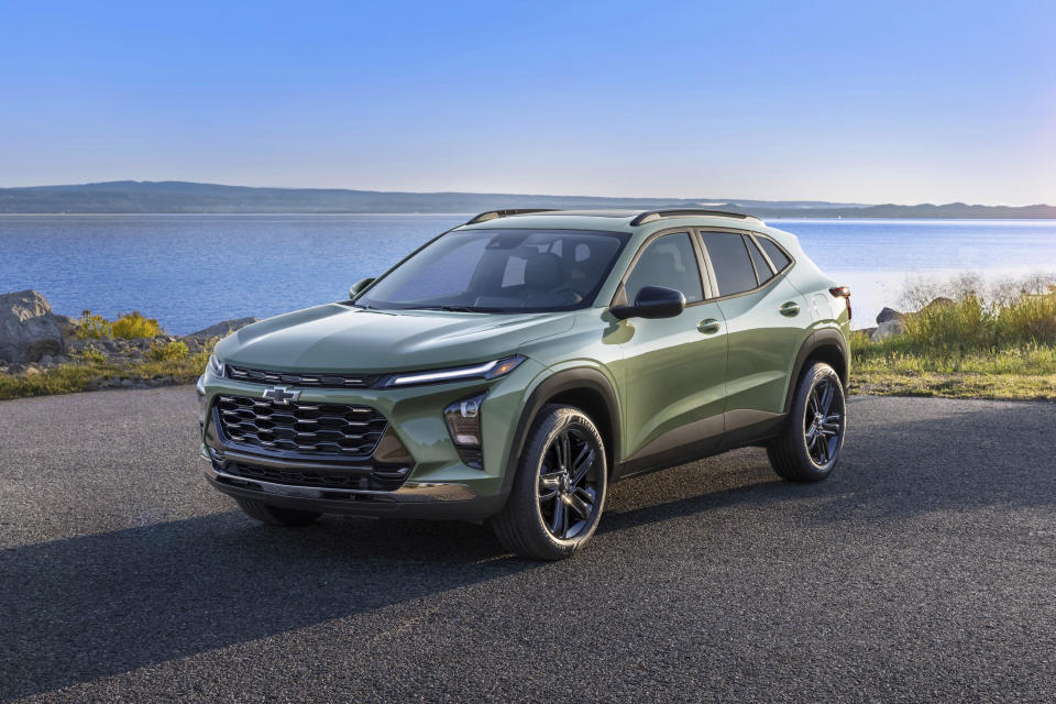This photo provided by Chevrolet shows the new 2024 Trax. This is Chevy's least expensive SUV, but it doesn't skimp on features or driving comfort. (Courtesy of Chevrolet via AP)