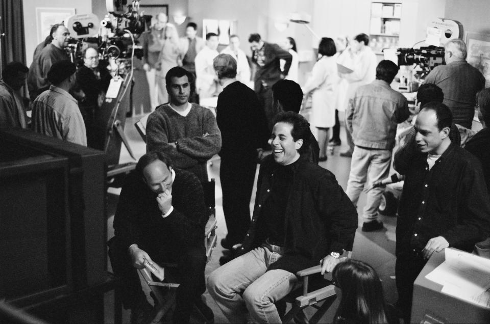 SEINFELD -- 'The Finale: Part 1&2' Episode 23 & 24 -- Pictured: (l-r) Director Andrew Ackerman, Jerry Seinfeld as Jerry Seinfeld  (Photo by Joseph Del Valle/NBC/NBCU Photo Bank via Getty Images)