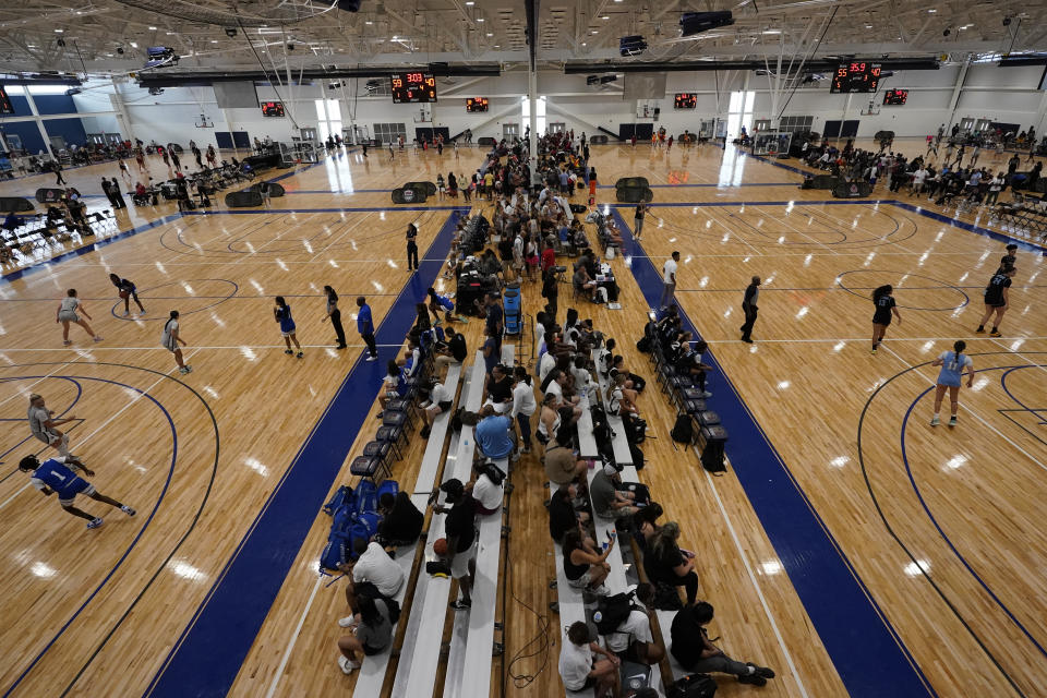Girls basketball teams participate in the NCAA College Basketball Academy, Saturday, July 29, 2023, in Memphis, Tenn. The tournament brought together the top AAU teams from around the country to play for the U.S. Open championship.
