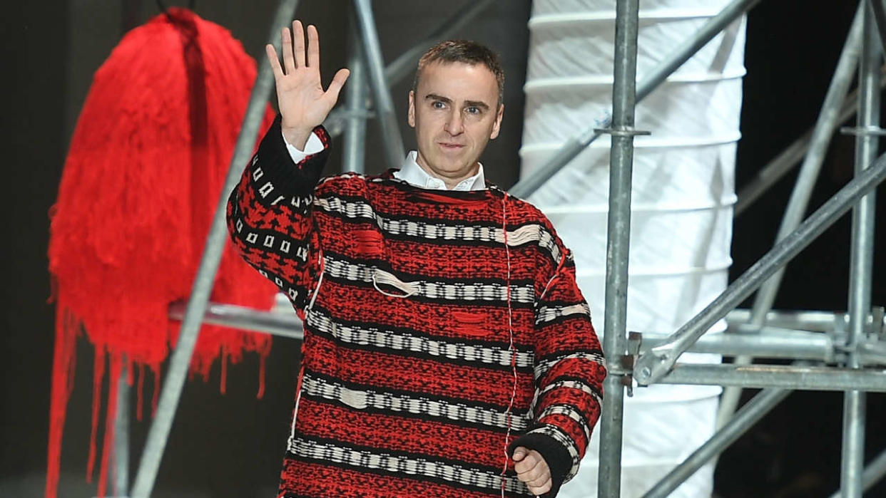 Fashion Designer Raf Simons walks the runway for Calvin Klein 205W39NYC during New York Fashion Week at the American Stock Exchange Building on February 13, 2018 in New York City. (Photo by ANGELA WEISS / AFP) (Photo by ANGELA WEISS/AFP via Getty Images)