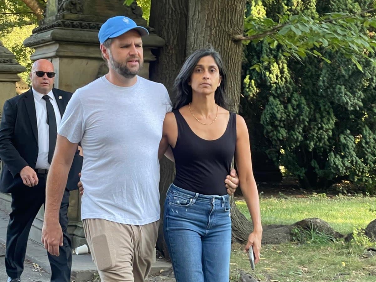 Ohio senator and Republican vice presidential nominee JD Vance and his wife Usha Vance taking a walk in New York’s Central Park (The Independent)