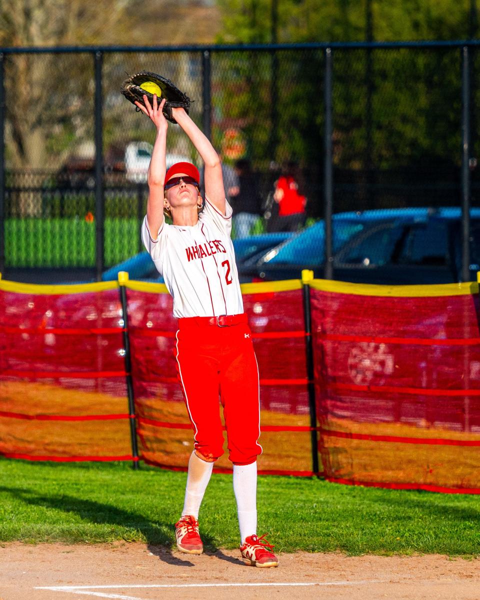 New Bedford's Annabelle Huston fields the pop up in foul territory to record the first out in the top of the seventh.