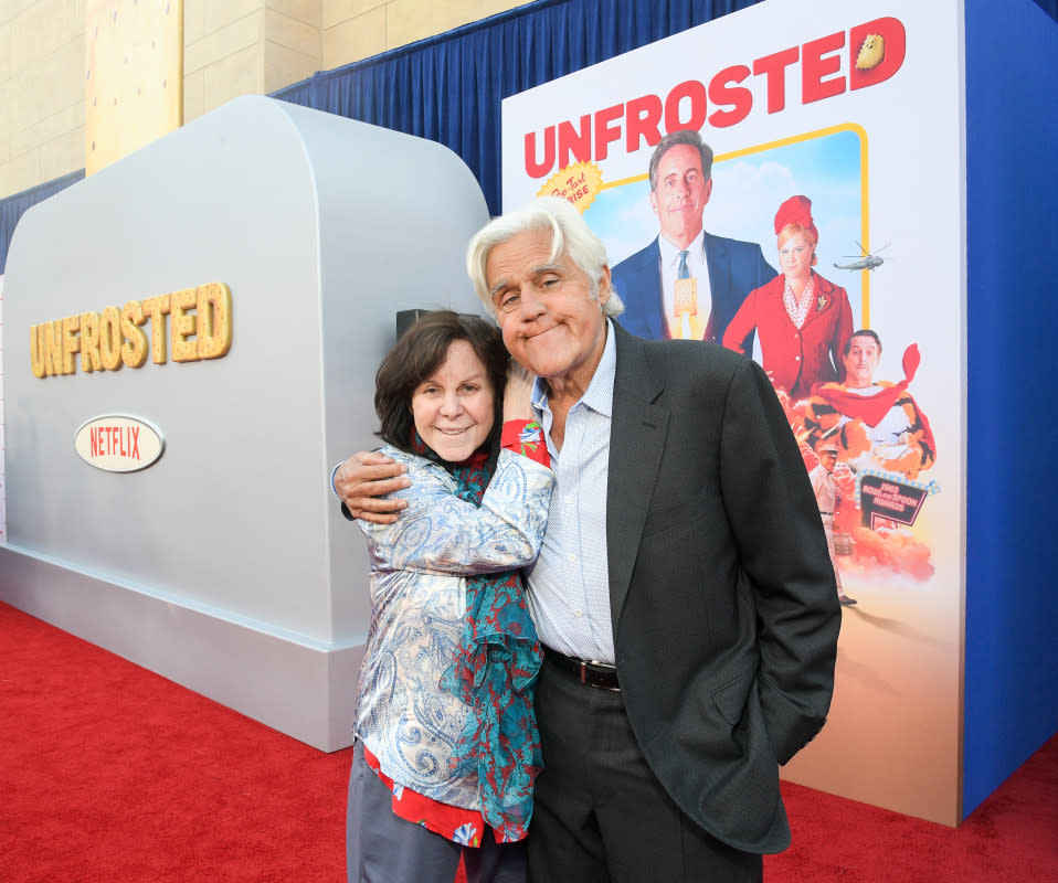 Mavis Leno and Jay Leno attend Netflix's "Unfrosted" premiere at The Egyptian Theatre on April 30, 2024 in Los Angeles, California. <p>Charley Gallay/Getty Images</p>