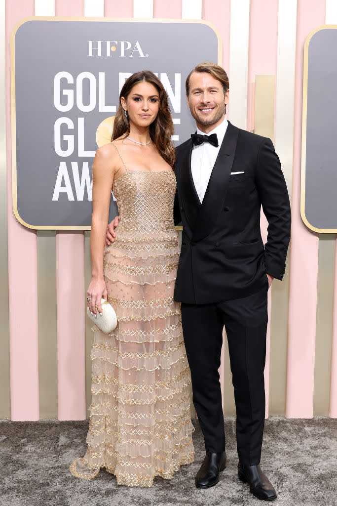 Gigi Paris and Glen Powell attend the 80th Annual Golden Globe Awards on Jan. 10 at the Beverly Hilton in Beverly Hills, Calif. (Photo: Amy Sussman/Getty Images)