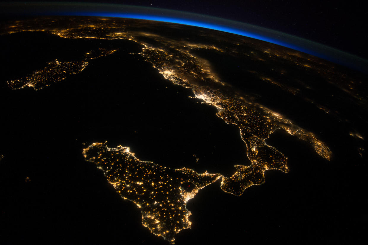 Italy oblique night image international space station expedition 40