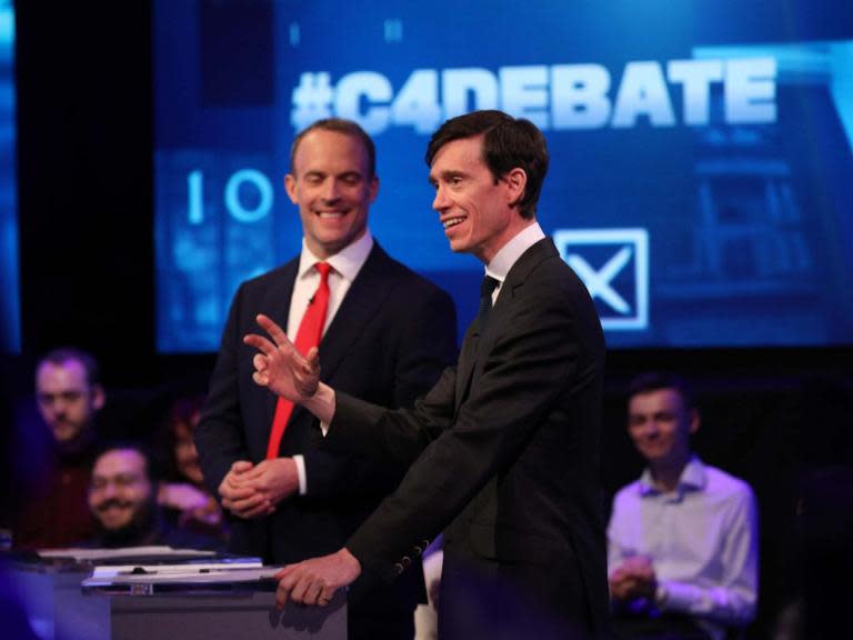 Rory Stewart has compared his Conservative leadership rivals’ promises to negotiate a new Brexit deal to trying to cram too much rubbish into a bin.Several candidates clashed over how to pass a deal to leave the European Union during a debate held on Sunday evening.Michael Gove and Dominic Raab both claimed that they could win changes to the withdrawal agreement, which the EU says will not be re-opened.“The fundamental issue here is that there’s a competition of machismo,” Mr Stewart said, to laughter and applause, as Mr Raab and Mr Gove spoke over one another.“Everybody’s saying ‘I’m tougher’. Genuinely, genuinely, every time I have this debate everybody’s like ‘Trust me, I’m going to do it, I’m the guy, I can defeat the impossible odds’,” he added.The Conservative MP then used an unusual analogy which amused the studio audience.“It reminds me...I was trying to cram a whole series of rubbish bins into the...rubbish bin,” he said.“And my wife said ‘you’re never going to get these three huge bags of rubbish in.“And I was tempted, like Michael, like [Dominic], to say ‘believe in the bin! Believe in Britain! Right? It’s nonsense!”Mr Stewart surprised Westminster when he survived the first round of voting in the Conservative leadership race, winning the backing of 19 MPs, which was more than expected.Boris Johnson, widely considered the frontrunner in the race to replace Theresa May, refused to take part in Sunday’s debate, which was televised on Channel 4.