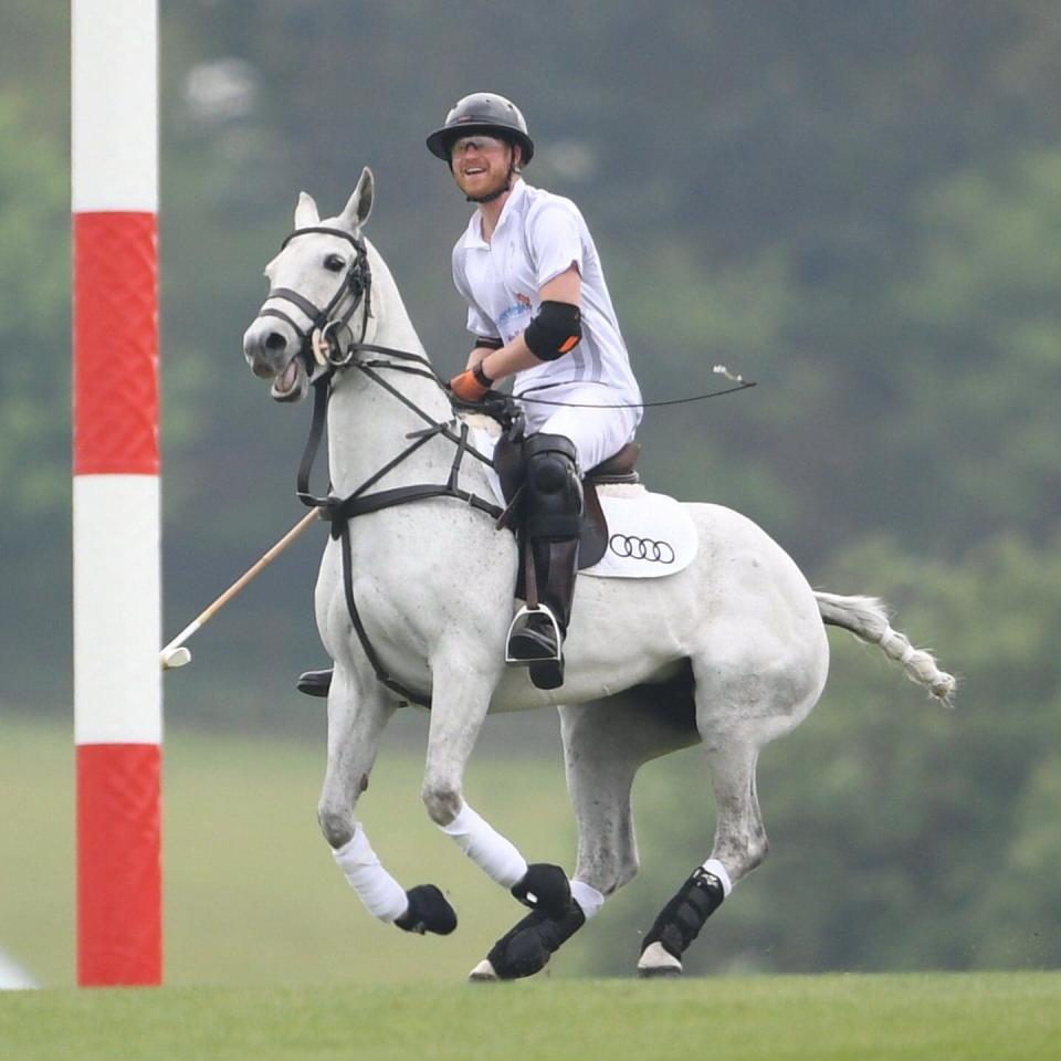 Prince Harry playing in the Audi Polo Challenge today - Credit: James Whatling Photography