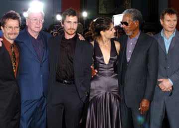 Premiere: Gary Oldman, Michael Caine, Christian Bale, Katie Holmes, Morgan Freeman and Liam Neeson at the Hollywood premiere of Warner Bros. Pictures' Batman Begins - 6/6/2005 Photo: Steve Granitz, WireImage.com