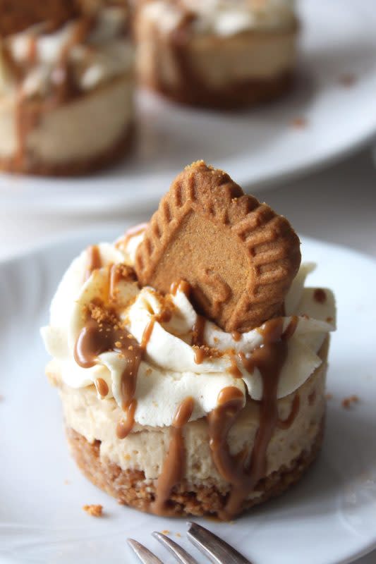 <p>Love Eat Sleep Food</p><p>A totally creamy, caramel, no bake cheesecake which is absolutely yummy.</p><p><strong>Get the recipe: <a href="http://loveeatsleepfood.com/?p=3298" rel="nofollow noopener" target="_blank" data-ylk="slk:No-Bake Mini Lotus Biscoff Cheesecake;elm:context_link;itc:0;sec:content-canvas" class="link ">No-Bake Mini Lotus Biscoff Cheesecake</a></strong></p>