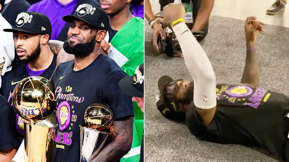 Pictured here, LeBron James FaceTimed his mum after helping the Lakers win the NBA championship.