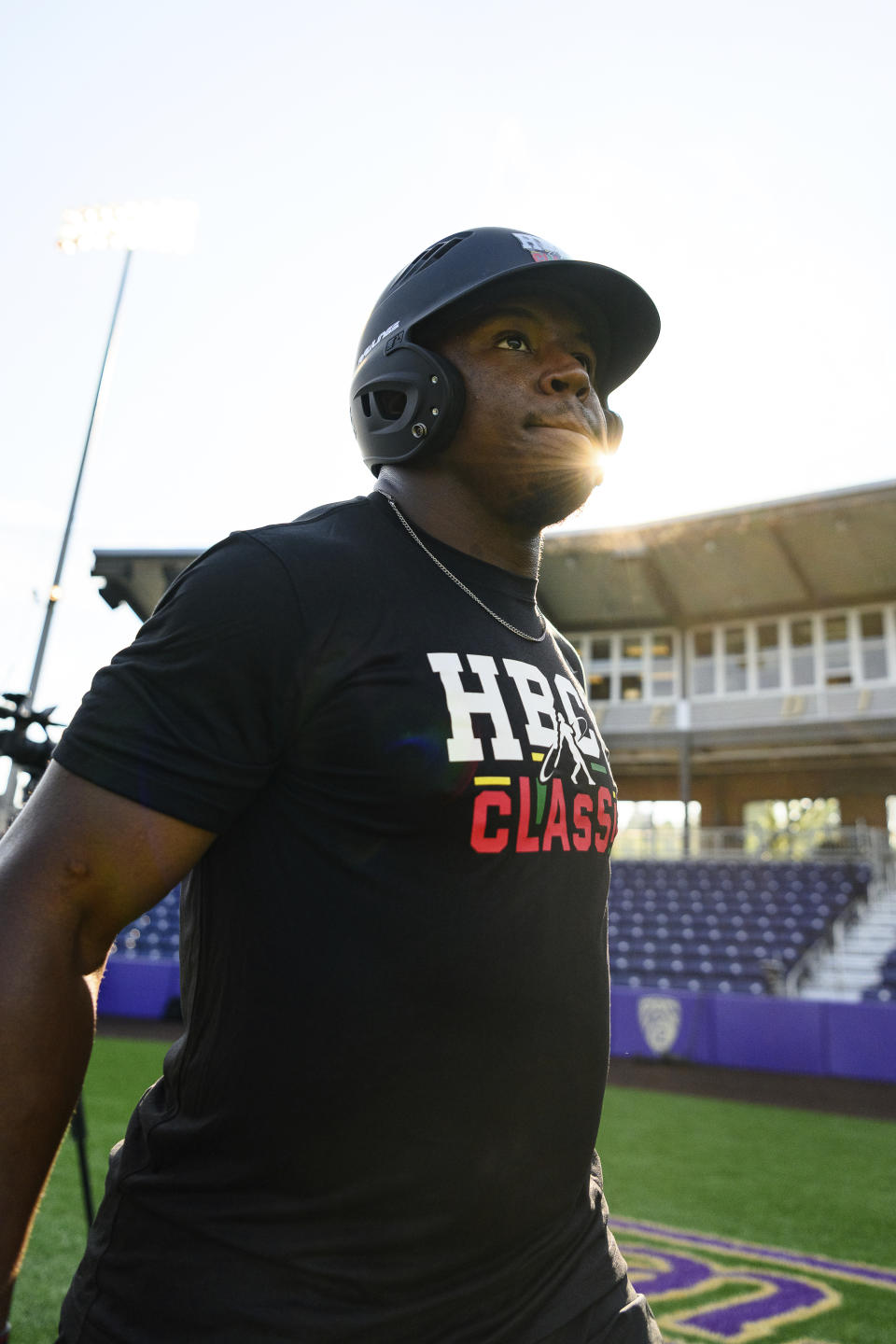 Grambling State University's Keylon Mack walks to the plate during a workout the day before the HBCU Swingman Classic during the 2023 All Star Week, Thursday, July 6, 2023, in Seattle. (AP Photo/Caean Couto)