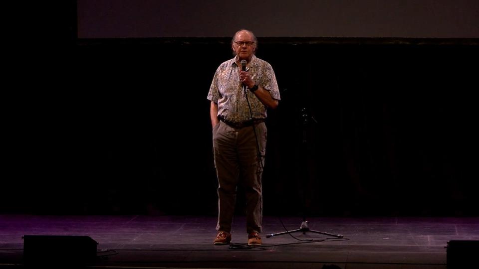 Dan Douglas tells his story during the Des Moines Storytellers Project's "Love" at Hoyt Sherman Place on Tuesday, Feb. 14. 2023