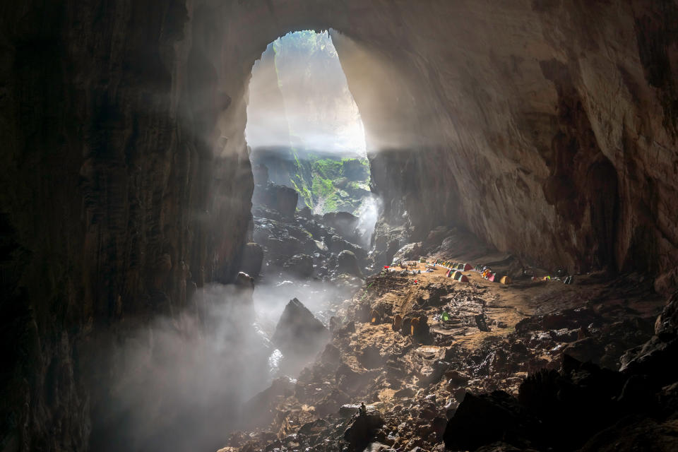 The world's biggest cave Hang Son Doong is located in the heart of the Phong Nha-Ke Bang National Park in Vietnam. It stretches more than 5 kilometers long with the height of nearly 200 meters.