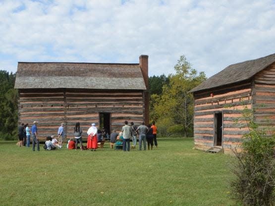 Log cabins at the President James K. Polk Historic Site.