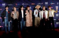 FILE PHOTO: Members of South Korean boy band BTS pose on the red carpet during the annual MAMA Awards at Nagoya Dome in Nagoya