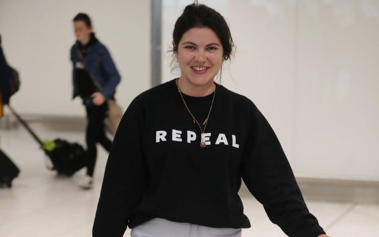 Shannon O'Reilly arriving home from the Netherlands to Dublin Airport to vote in the Referendum to Repeal the 8th amendment to the Irish Constitution - PA