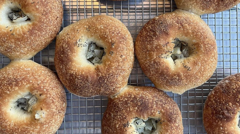 Bagels on wire rack