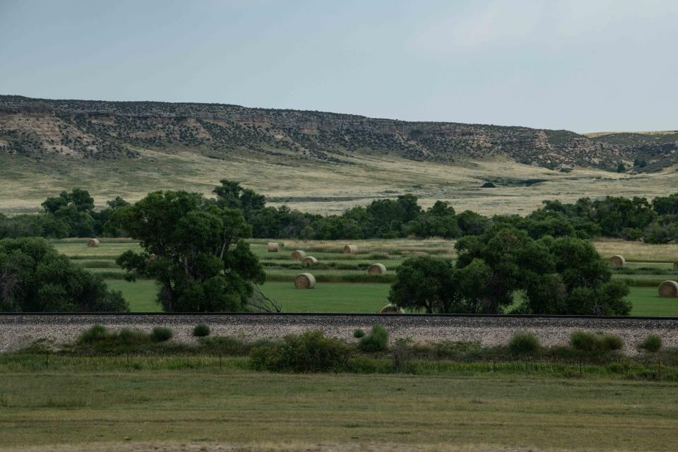 Aug 17, 2021; Plains, mountains and prairie cover the vast expanses between Douglas and Casper, Wyoming on Aug. 17, 2021.