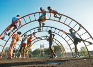 <p>Kids on jungle gym. (Photograph by Gary Settle/NYC Parks Photo Archive/Caters News) </p>