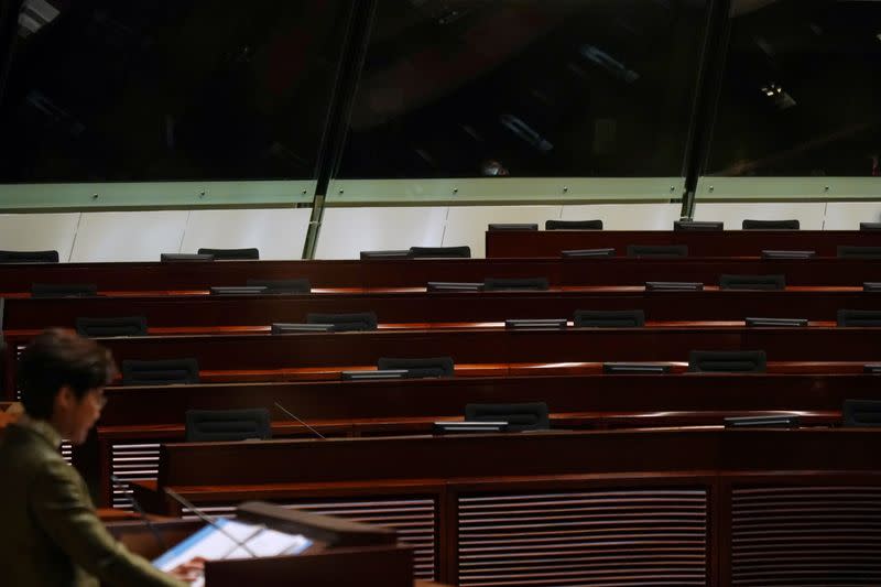 FILE PHOTO: Hong Kong Chief Executive Carrie Lam delivers her annual policy address in Hong Kong