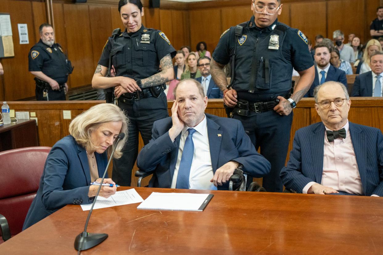 Harvey Weinstein returns to Manhattan Supreme Court on May 1, 2024, after his 2020 rape conviction was overturned in Manhattan.