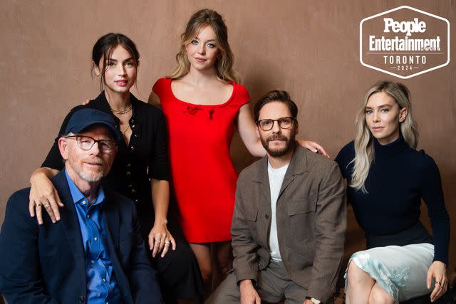 <p>Ben Trivett/Shutterstock</p> From Left: Ron Howard, Ana De Armas, Sydney Sweeney, Daniel Brühl and Vanessa Kirby on Sept. 7, 2024