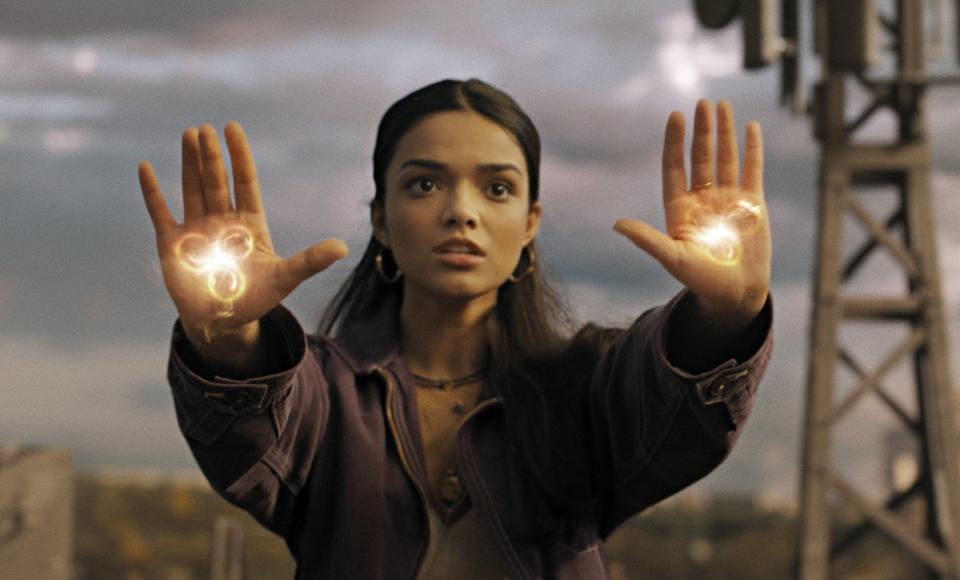 closeup of her with her hands out to use her powers