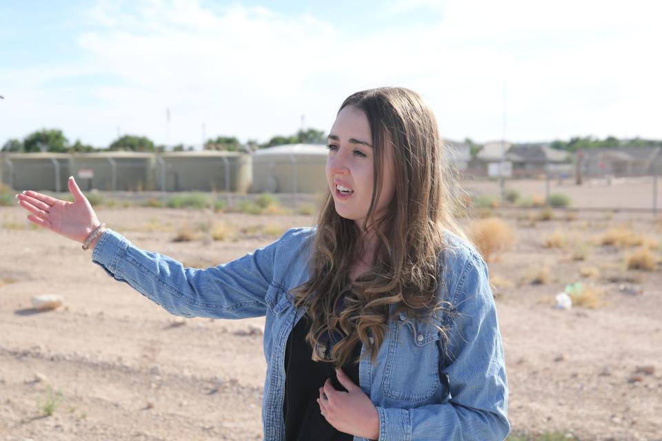 Kayley Shoup of Carlsbad discusses the oil and gas industry's impact to her community, June 1, 2023 near Cherry Lane Park.