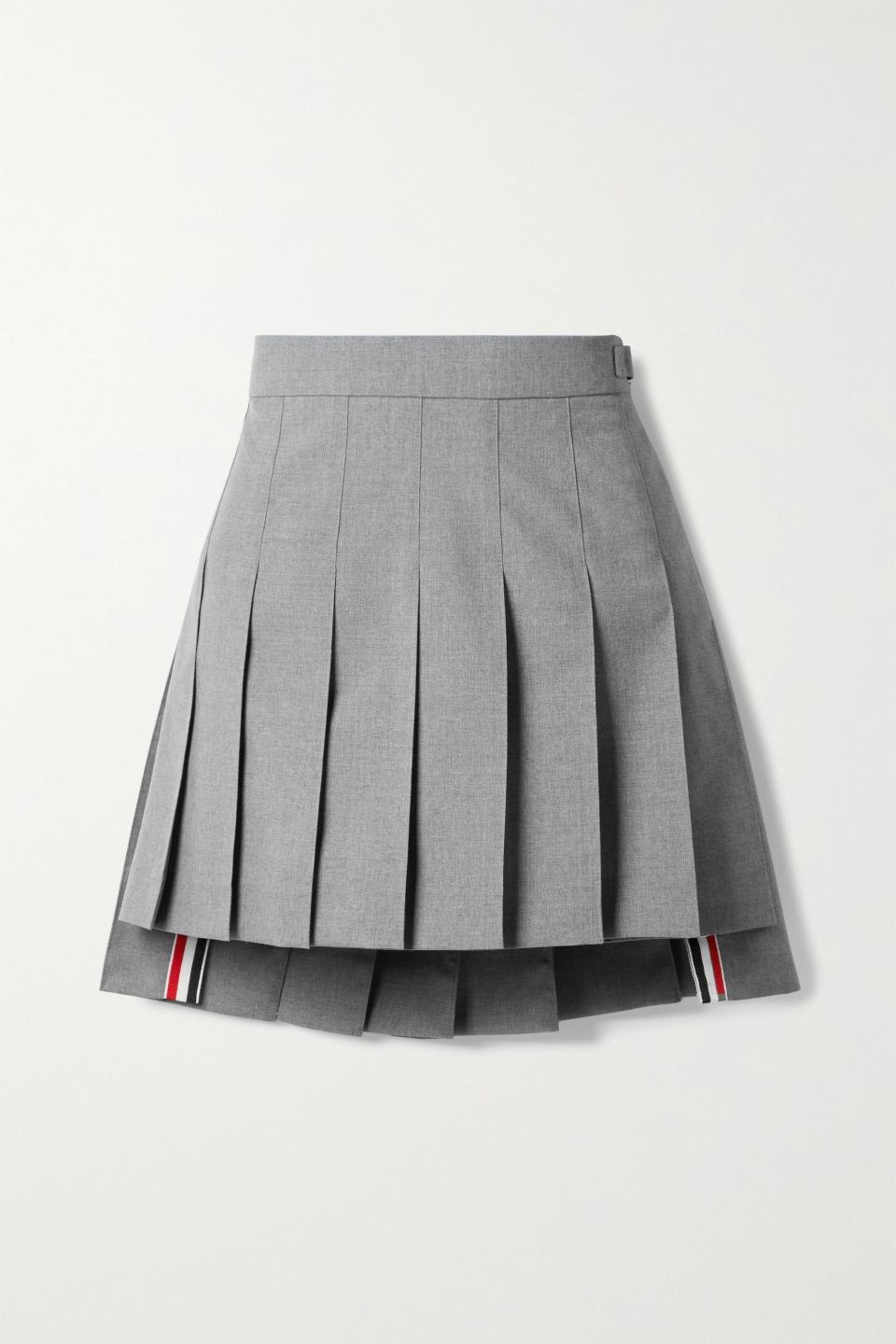 Grosgrain-Trimmed Pleated Wool-Blend Miniskirt