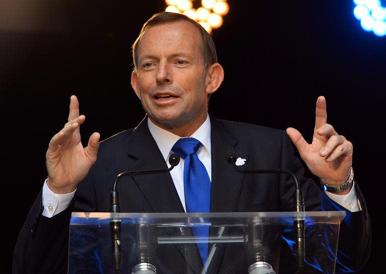 Australia's Prime Minister Tony Abbott speaking in Sydney on February 14, 2014