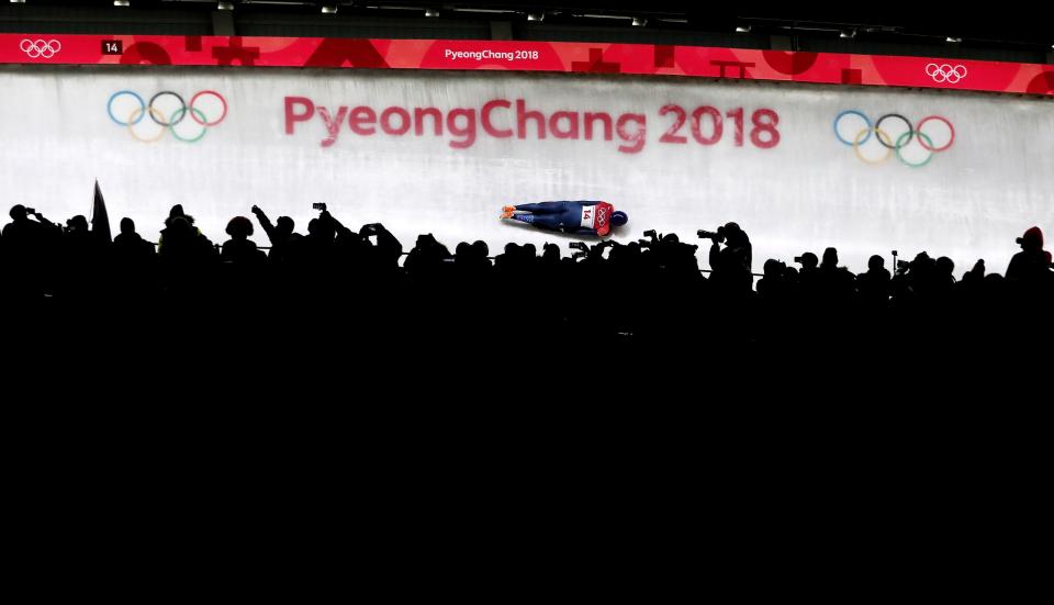 <p>Lizzy Yarnold slides in the penultimate run of her women’s skeleton final. Dom Parsons’ men’s bronze was followed 24 hours later by bronze for Laura Deas in the women’s event, behind Yarnold. Yarnold became the first Briton to successfully defend a Winter Olympics title (David Davies/PA). </p>