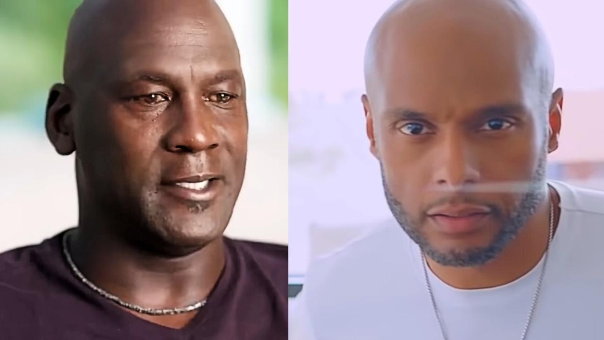  Michael Jordan on The Last Dance and Kenny Lattimore in the "Pressure" music video 