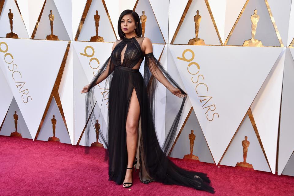 <p>It was a case of the sexier the better when it came to Taraji's custom Vera Wang gown. “Vera was like, ‘Let’s take it there!’ Wangy bangy, baby,'" the actress told ET!</p>