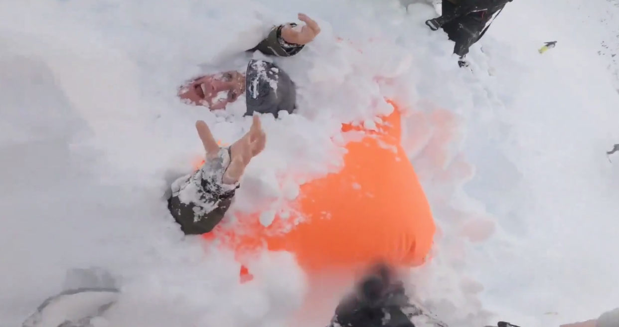 The the orange bag in the video was Bodkin’s avalanche airbag (Picture: Storyful)