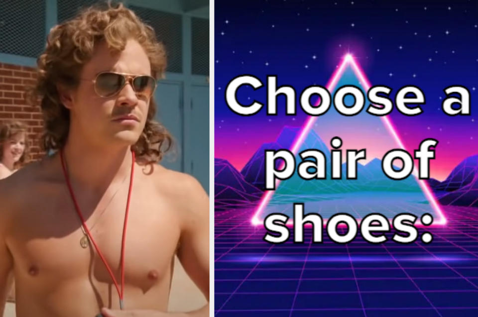 a guy with a mullet; the words, "choose a pair of shoes"