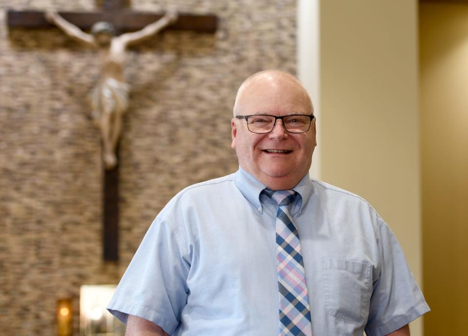 John Weeks, a theology and religion teacher at Canton Central Catholic High School,  a Canton Repository Walsh University Teacher of the Month for April.  Monday, April 3, 2023.