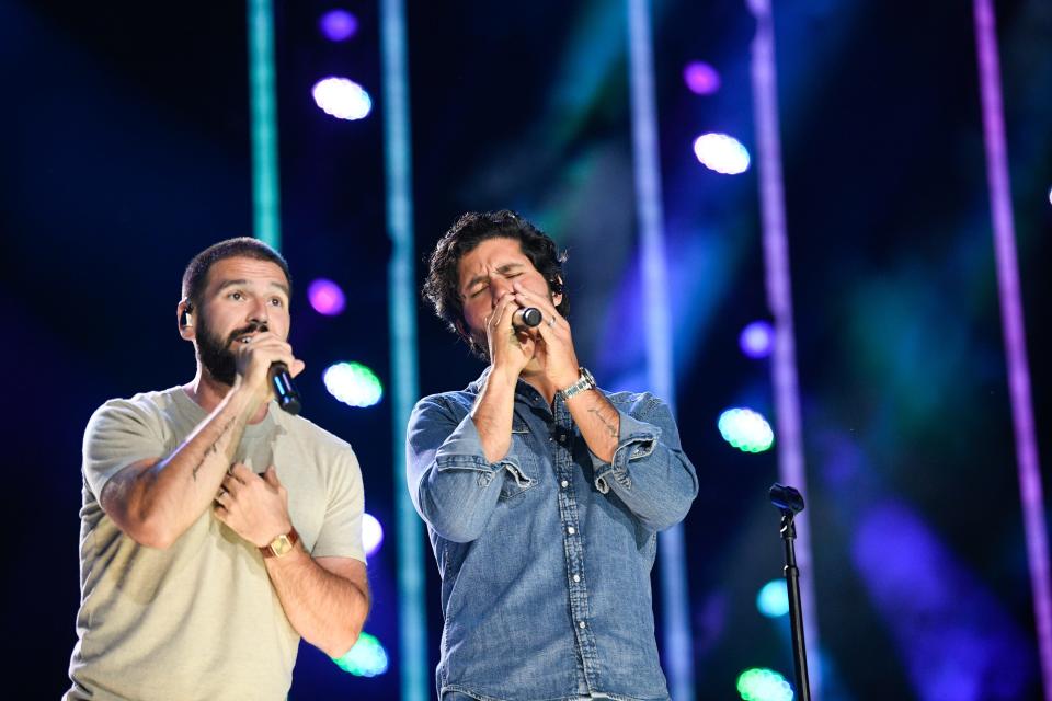 Dan + Shay perform during CMA Fest at Nissan Stadium on Friday, June 9, 2023, in Nashville, Tennessee. ORG XMIT: TNNAT (Via OlyDrop)