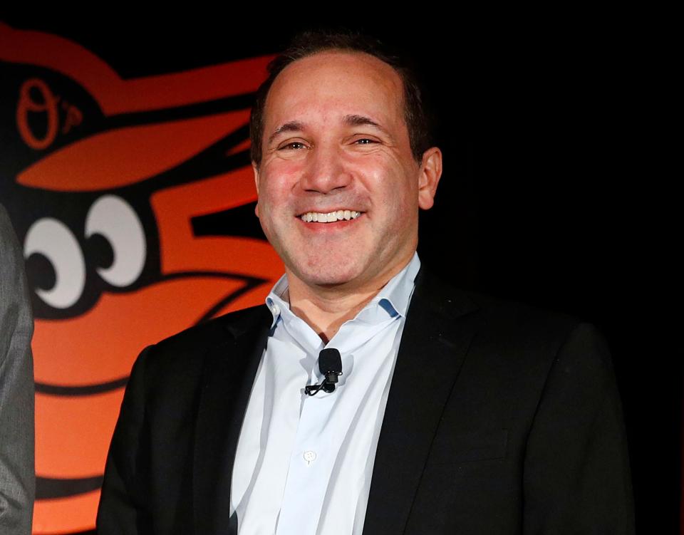 Baltimore Orioles executive vice president John Angelos smiles after a baseball news conference Nov. 19, 2018, in Baltimore.