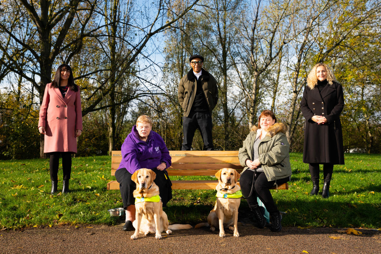 Community champions Michelle Thomson and Sarah-Jane Piper have been recognised with a bench, designed by BBC Repair Shop host Jay Blades, dedicated to their efforts during the coronavirus pandemic (David Parry/PA Wire) 