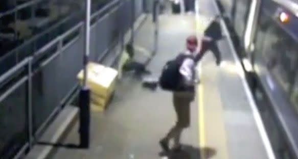 The passenger was kicked to the chest on the train platform before Pearce ran away. Source: BTP