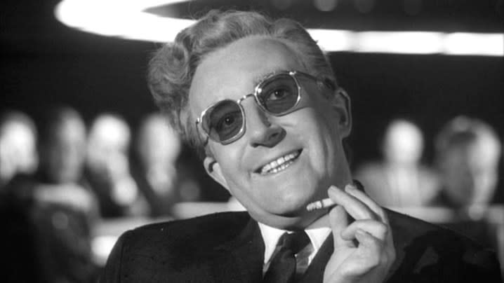 Peter Sellers in "Dr. Strangelove", directed by Stanley Kubrick.