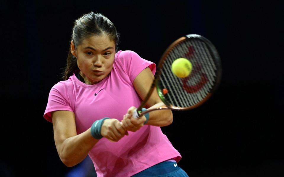 Britain's Emma Raducanu in action during her round of 32 match against Latvia's Jelena Ostapenko - Reuters/Angelika Warmuth