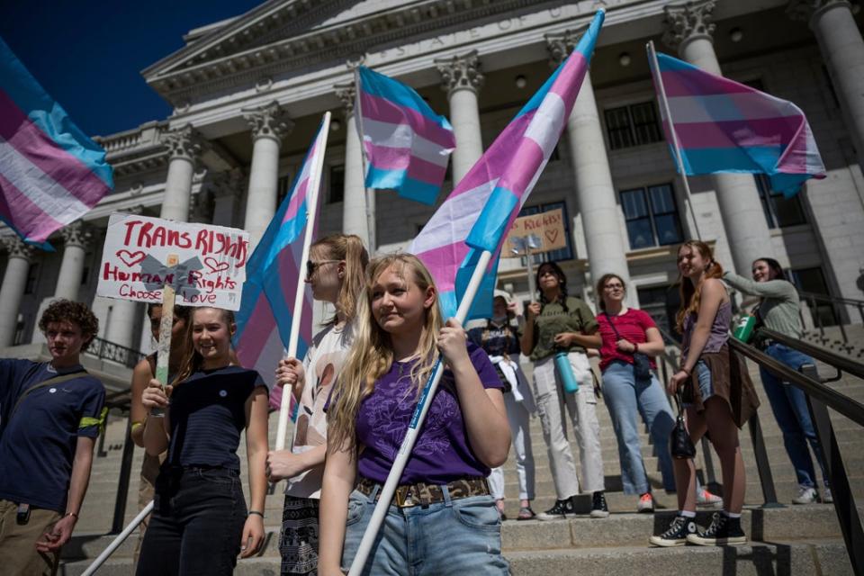 Many protests have taken place against anti-trans legislation being passed in various US states (AP)